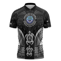FSM Micronesia Six 9 One Zipper Polo Shirt Polynesian Tribal Pattern LT9 Black - Polynesian Pride
