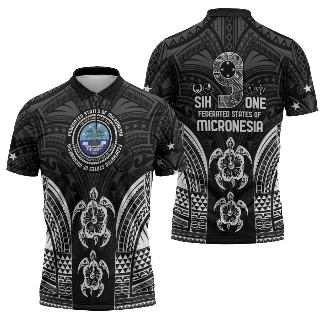 FSM Micronesia Six 9 One Zipper Polo Shirt Polynesian Tribal Pattern LT9 - Polynesian Pride