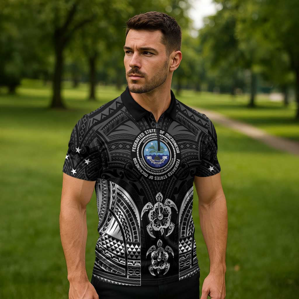 FSM Micronesia Six 9 One Zipper Polo Shirt Polynesian Tribal Pattern LT9 - Polynesian Pride