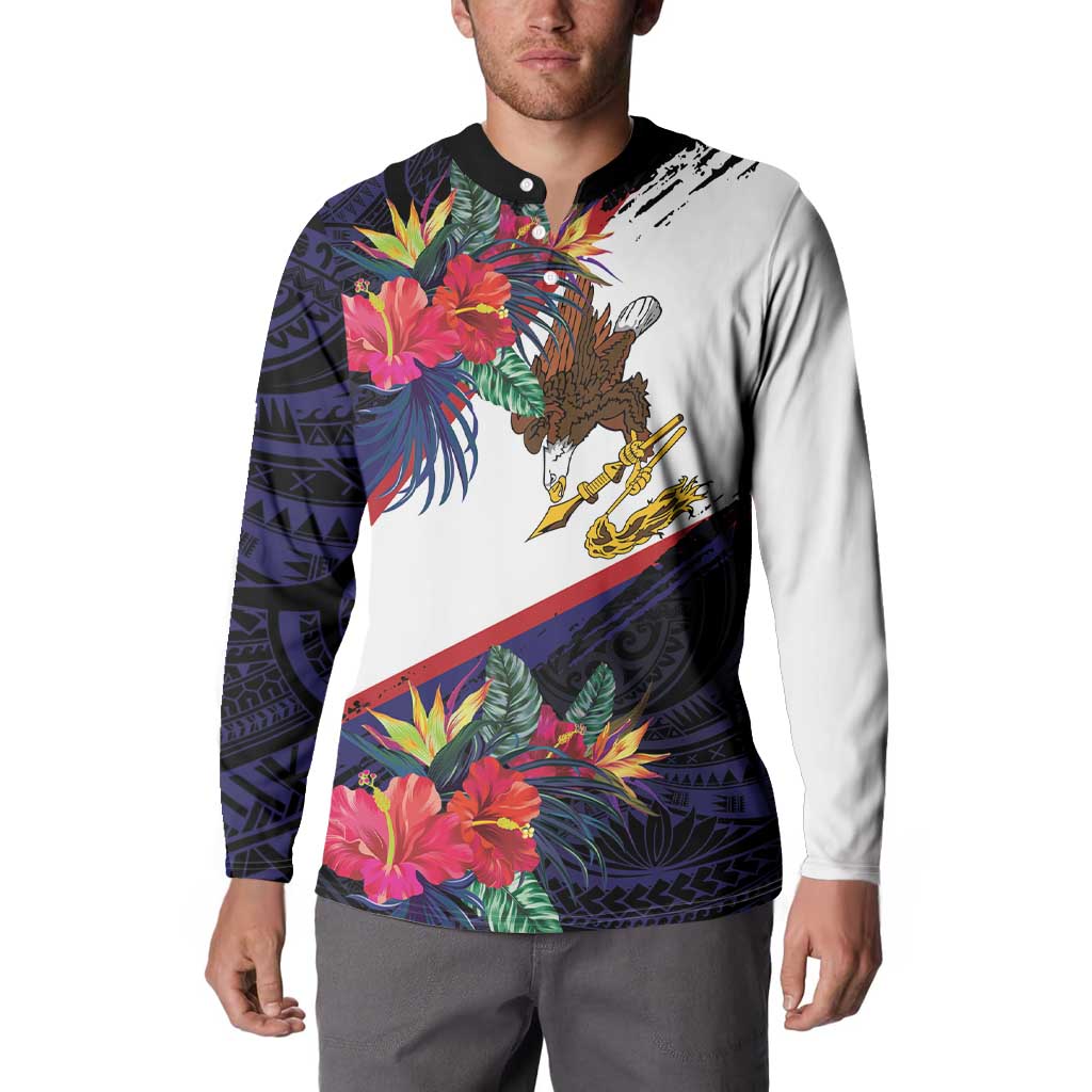 American Samoa Flag Day Since 1900 Button Sweatshirt Samoa Muamua Le Atua Tropical Flowers