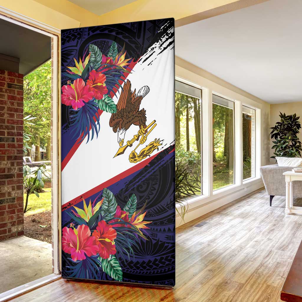 American Samoa Flag Day Since 1900 Door Cover Samoa Muamua Le Atua Tropical Flowers - Polynesian Pride