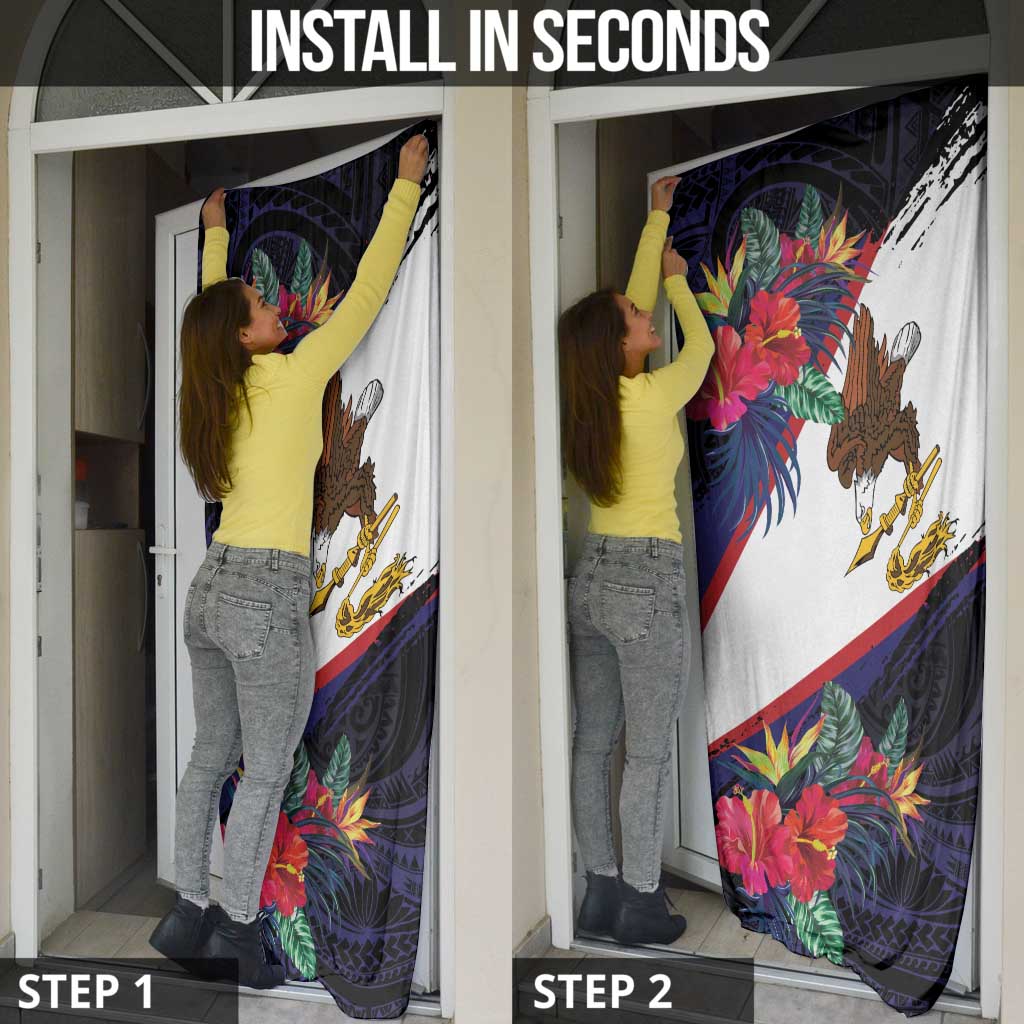 American Samoa Flag Day Since 1900 Door Cover Samoa Muamua Le Atua Tropical Flowers - Polynesian Pride