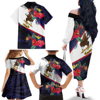 American Samoa Flag Day Since 1900 Family Matching Off The Shoulder Long Sleeve Dress and Hawaiian Shirt Samoa Muamua Le Atua Tropical Flowers
