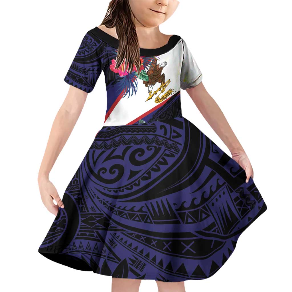 American Samoa Flag Day Since 1900 Family Matching Off Shoulder Short Dress and Hawaiian Shirt Samoa Muamua Le Atua Tropical Flowers