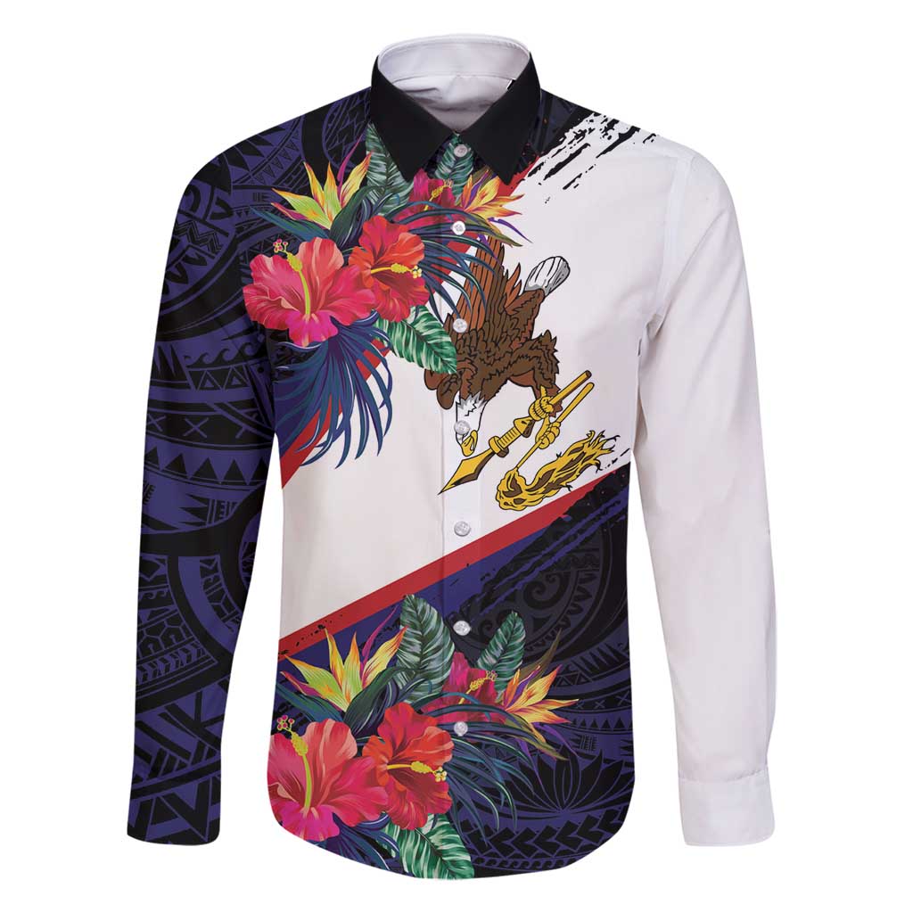 American Samoa Flag Day Since 1900 Family Matching Off Shoulder Short Dress and Hawaiian Shirt Samoa Muamua Le Atua Tropical Flowers