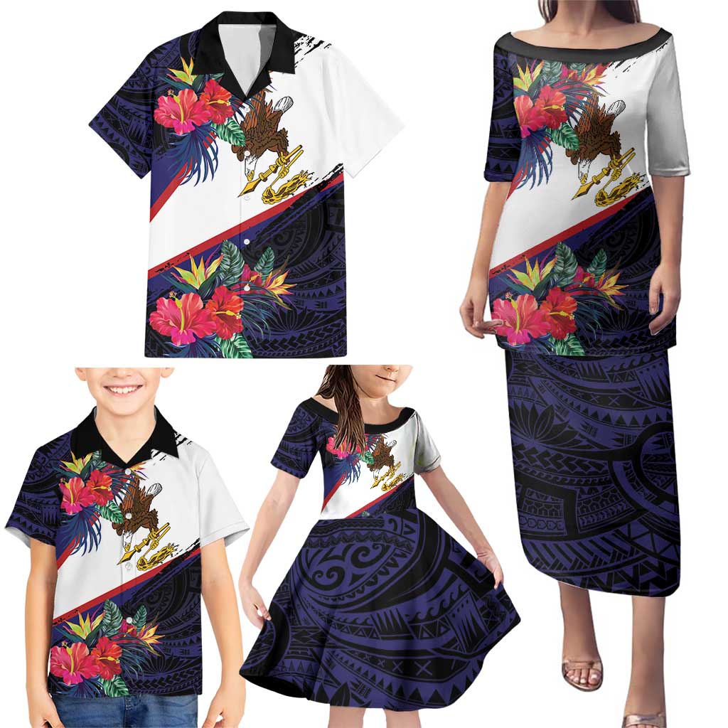 American Samoa Flag Day Since 1900 Family Matching Puletasi and Hawaiian Shirt Samoa Muamua Le Atua Tropical Flowers