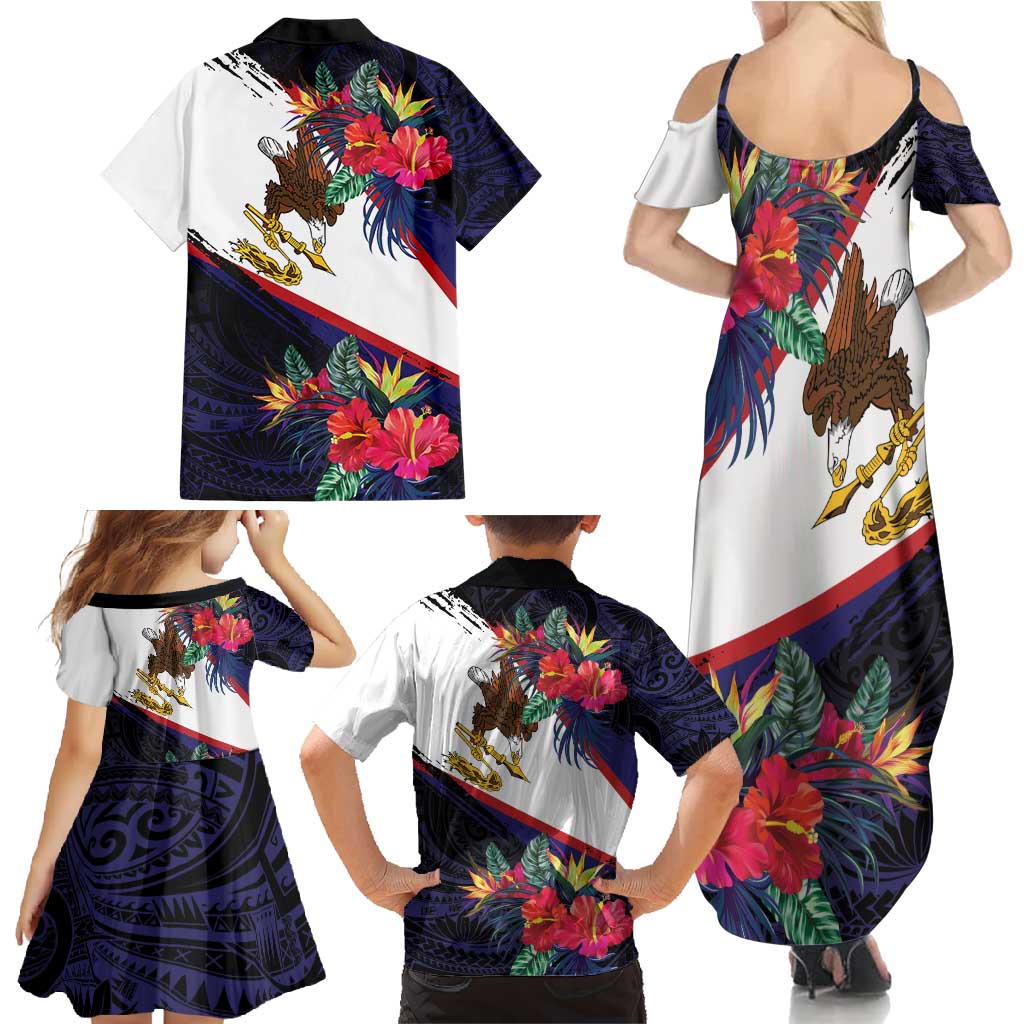 American Samoa Flag Day Since 1900 Family Matching Summer Maxi Dress and Hawaiian Shirt Samoa Muamua Le Atua Tropical Flowers