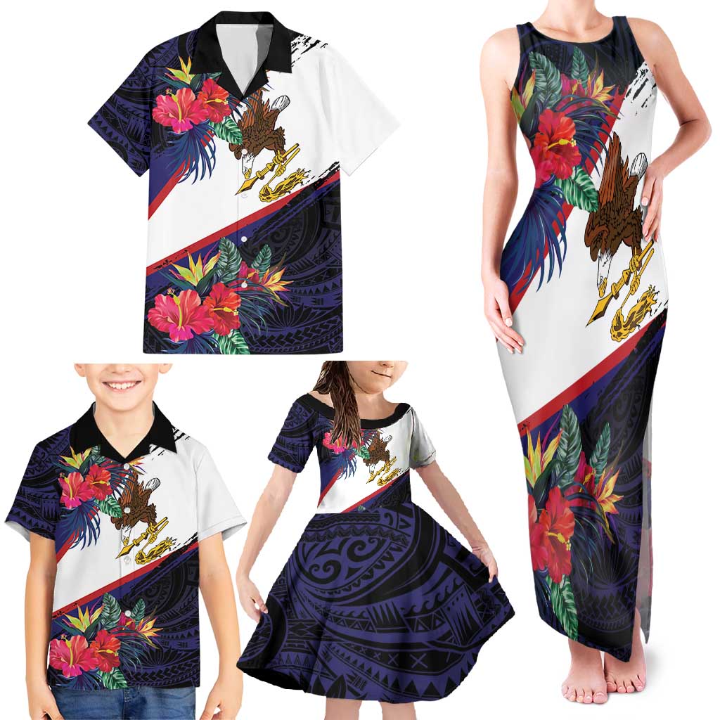 American Samoa Flag Day Since 1900 Family Matching Tank Maxi Dress and Hawaiian Shirt Samoa Muamua Le Atua Tropical Flowers