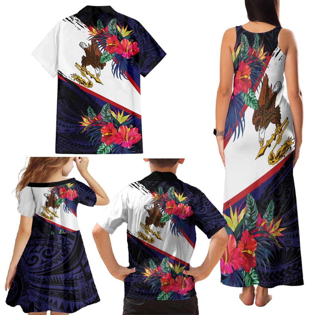 American Samoa Flag Day Since 1900 Family Matching Tank Maxi Dress and Hawaiian Shirt Samoa Muamua Le Atua Tropical Flowers