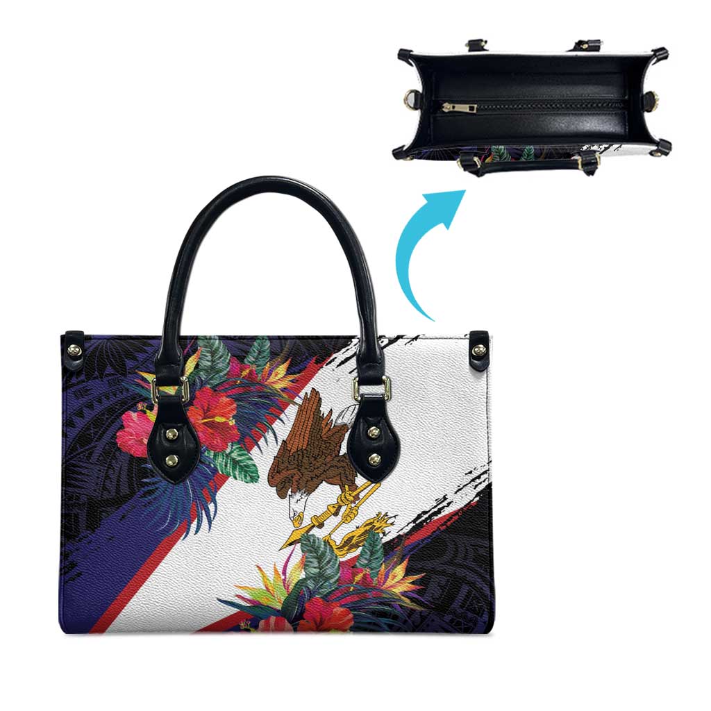 American Samoa Flag Day Since 1900 Leather Bag Samoa Muamua Le Atua Tropical Flowers - Polynesian Pride