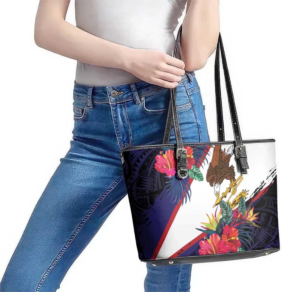 American Samoa Flag Day Since 1900 Leather Tote Bag Samoa Muamua Le Atua Tropical Flowers