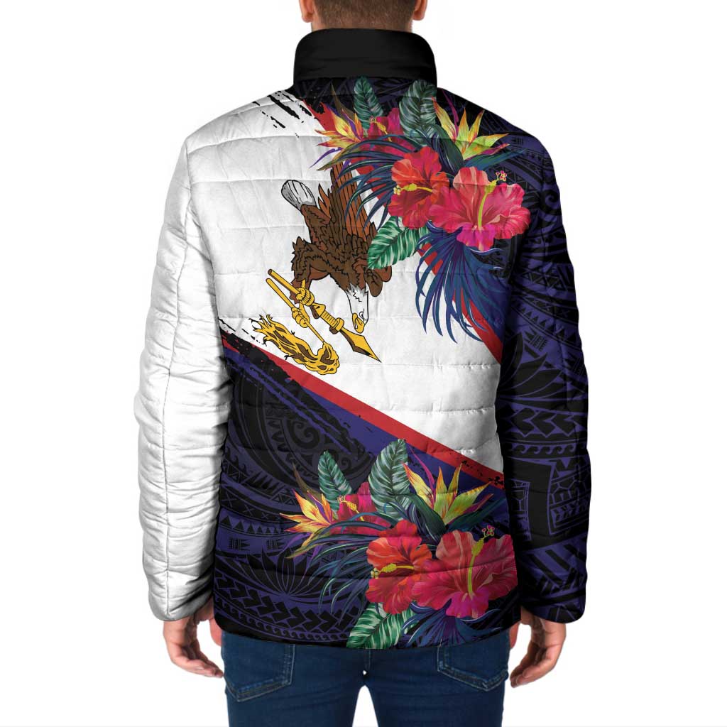 American Samoa Flag Day Since 1900 Padded Jacket Samoa Muamua Le Atua Tropical Flowers LT9 - Polynesian Pride