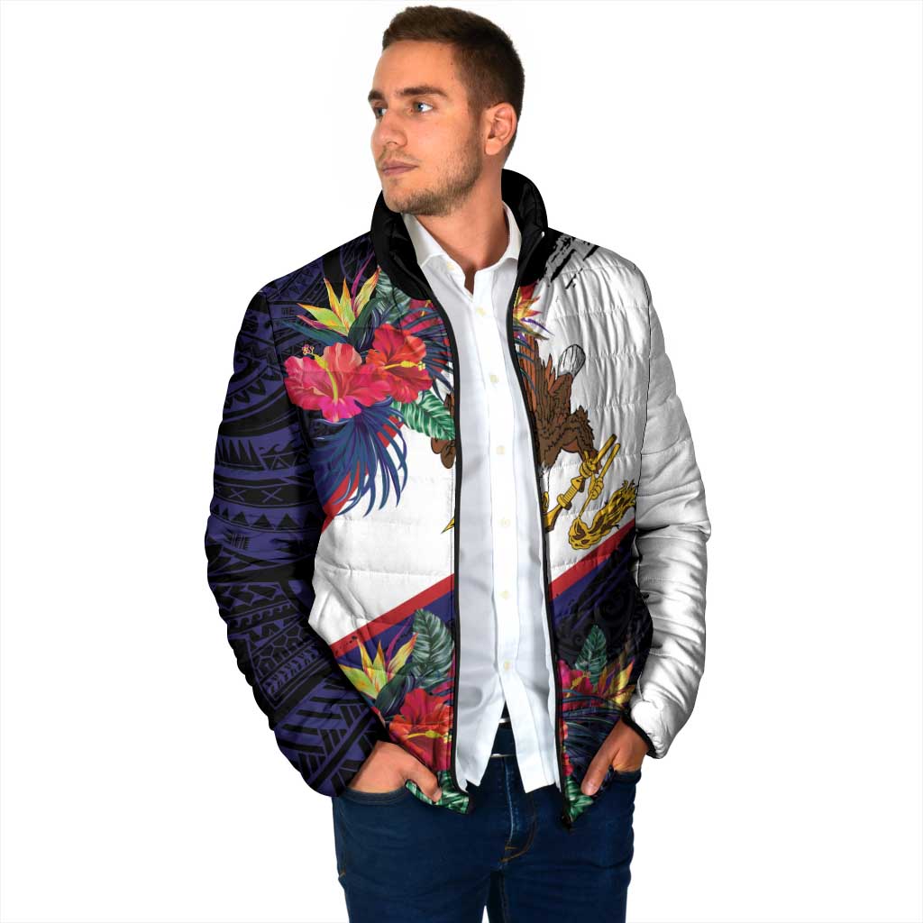 American Samoa Flag Day Since 1900 Padded Jacket Samoa Muamua Le Atua Tropical Flowers LT9 - Polynesian Pride