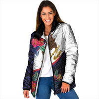American Samoa Flag Day Since 1900 Padded Jacket Samoa Muamua Le Atua Tropical Flowers LT9 Women Blue - Polynesian Pride