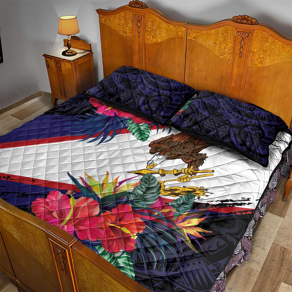 American Samoa Flag Day Since 1900 Quilt Bed Set Samoa Muamua Le Atua Tropical Flowers