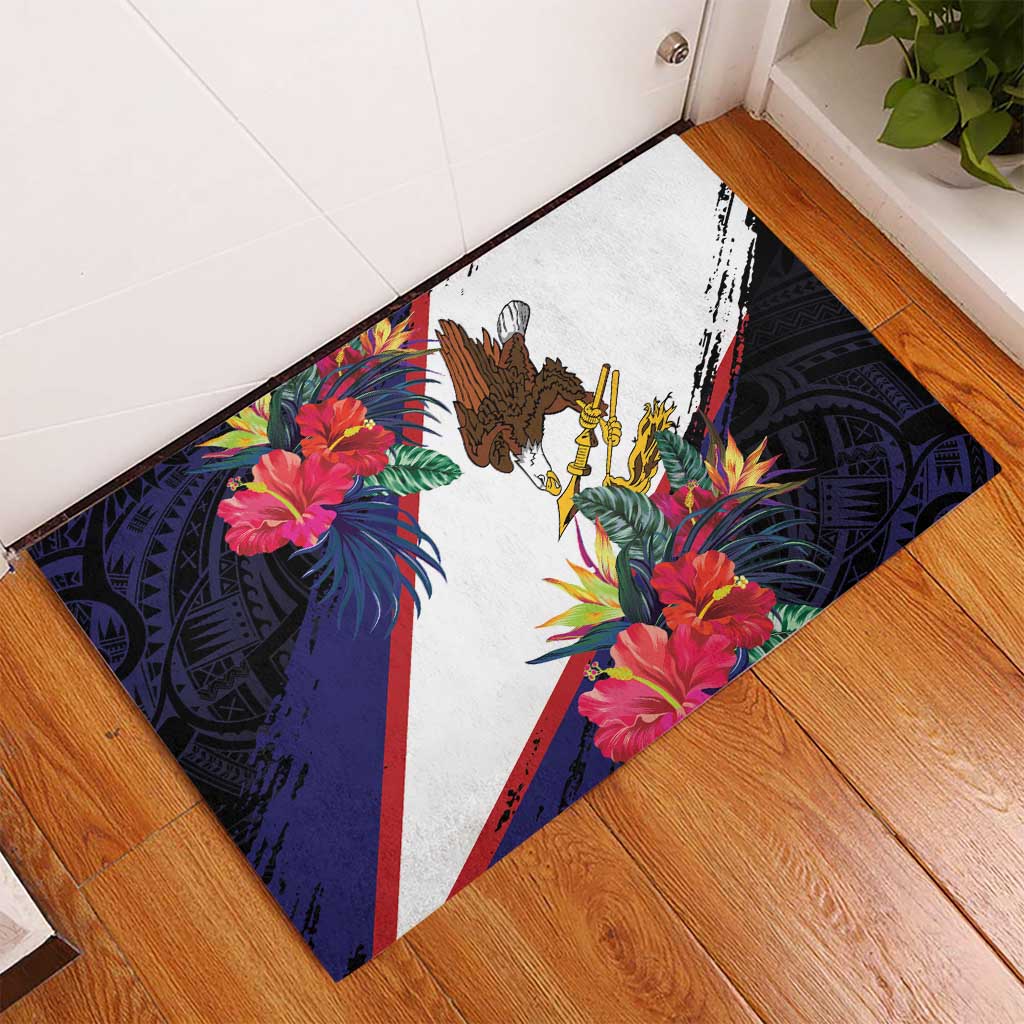 American Samoa Flag Day Since 1900 Rubber Doormat Samoa Muamua Le Atua Tropical Flowers