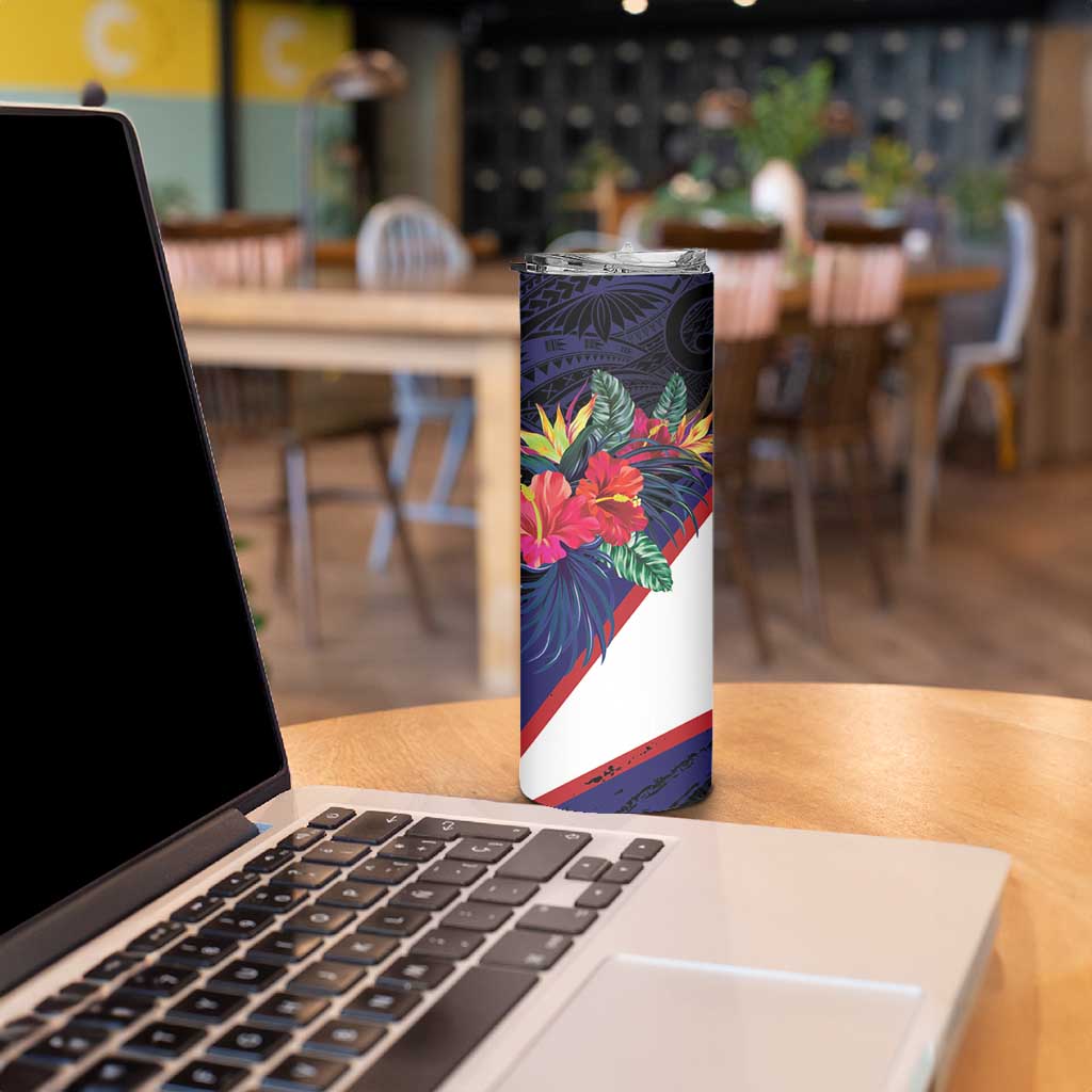 American Samoa Flag Day Since 1900 Skinny Tumbler Samoa Muamua Le Atua Tropical Flowers LT9 - Polynesian Pride