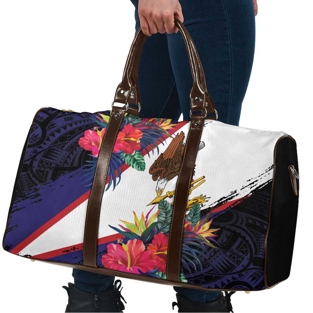 American Samoa Flag Day Since 1900 Travel Bag Samoa Muamua Le Atua Tropical Flowers - Polynesian Pride