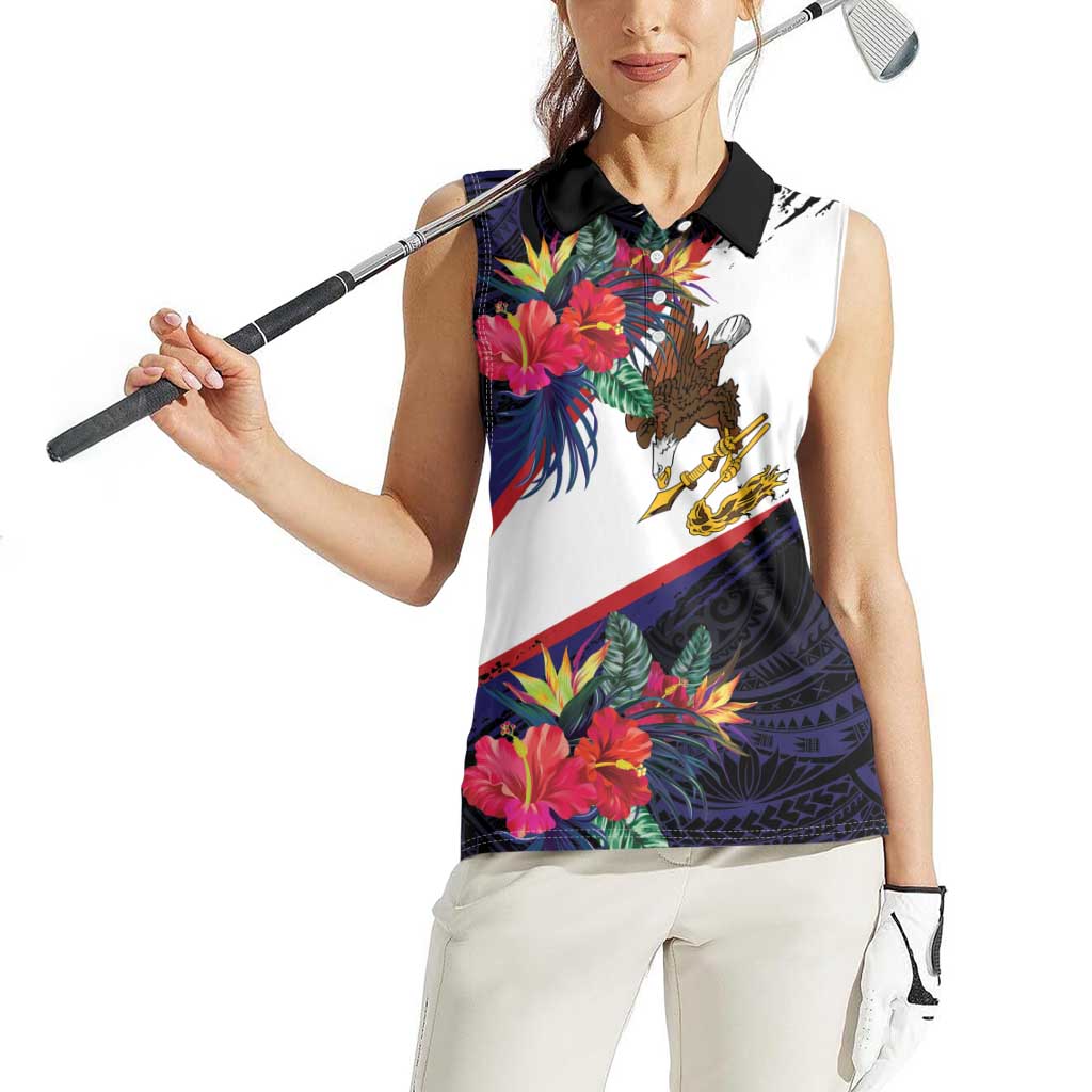 American Samoa Flag Day Since 1900 Women Sleeveless Polo Shirt Samoa Muamua Le Atua Tropical Flowers