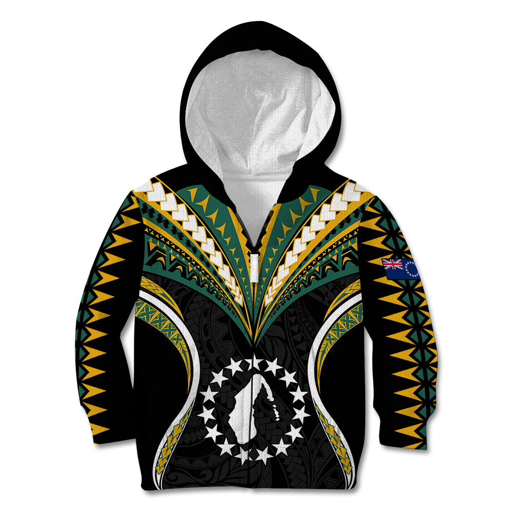 Polynesian Pride Aitutaki Island Kid Hoodie Cook Islands Tribal Wave Style LT9 Zip Hoodie Black - Polynesian Pride