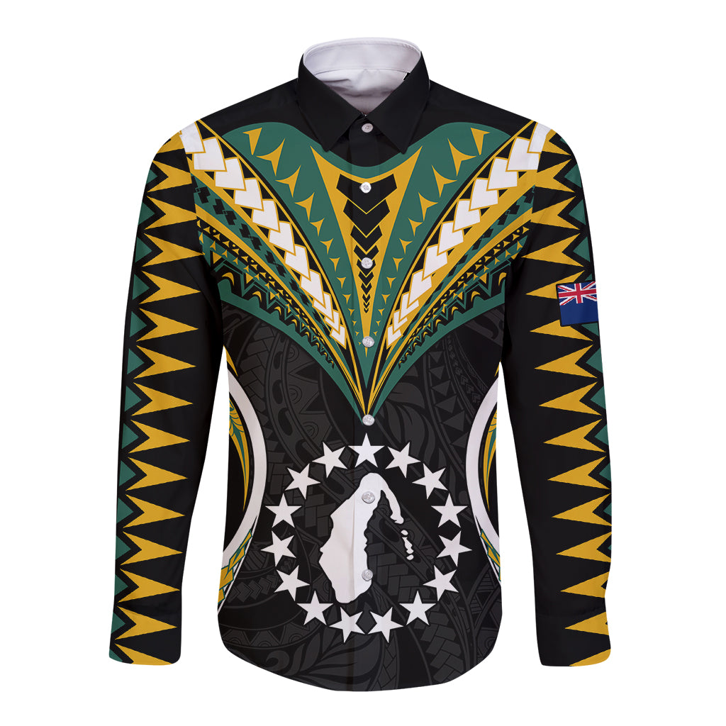 Polynesian Pride Aitutaki Island Long Sleeve Button Shirt Cook Islands Tribal Wave Style LT9 Unisex Black - Polynesian Pride