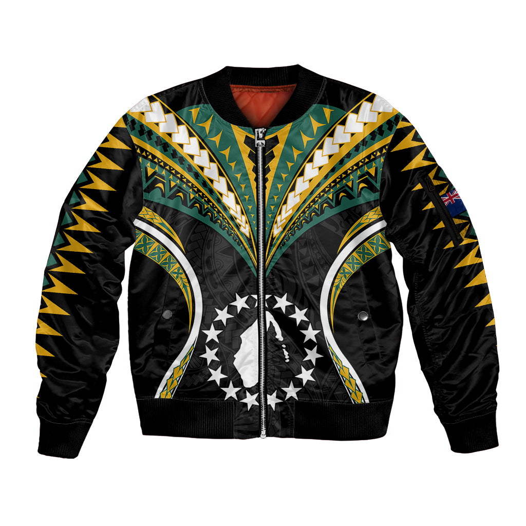 Polynesian Pride Aitutaki Island Sleeve Zip Bomber Jacket Cook Islands Tribal Wave Style LT9 Unisex Black - Polynesian Pride