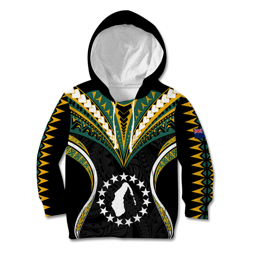 (Personalised) Polynesian Pride Aitutaki Island Kid Hoodie Cook Islands Tribal Wave Style LT9 Black - Polynesian Pride