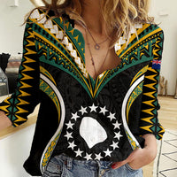 (Personalised) Polynesian Pride Atiu Island Women Casual Shirt Cook Islands Tribal Wave Style LT9 Female Black - Polynesian Pride