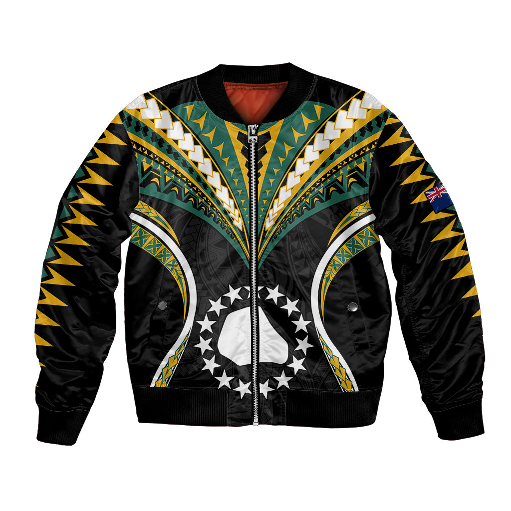 Polynesian Pride Mangaia Island Bomber Jacket Cook Islands Tribal Wave Style LT9 Unisex Black - Polynesian Pride