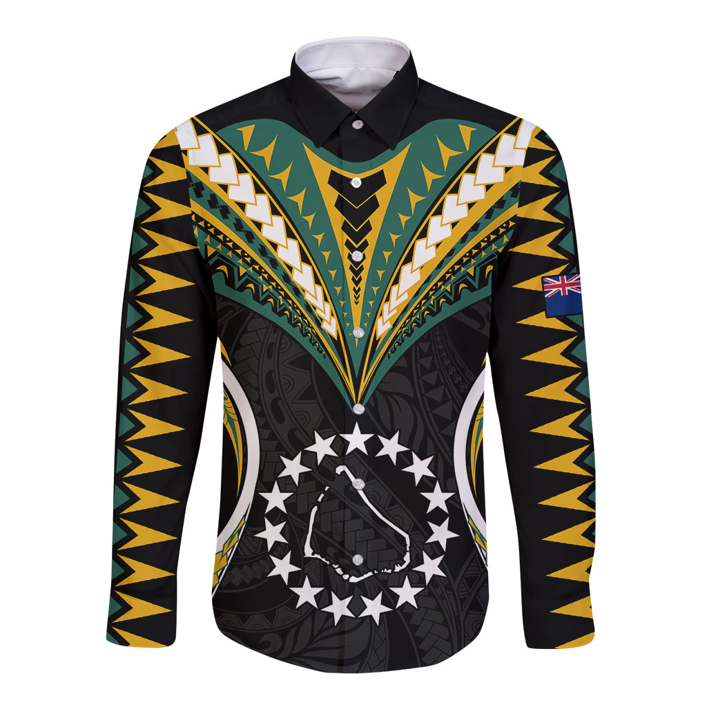 Polynesian Pride Manihiki Island Long Sleeve Button Shirt Cook Islands Tribal Wave Style LT9 Unisex Black - Polynesian Pride