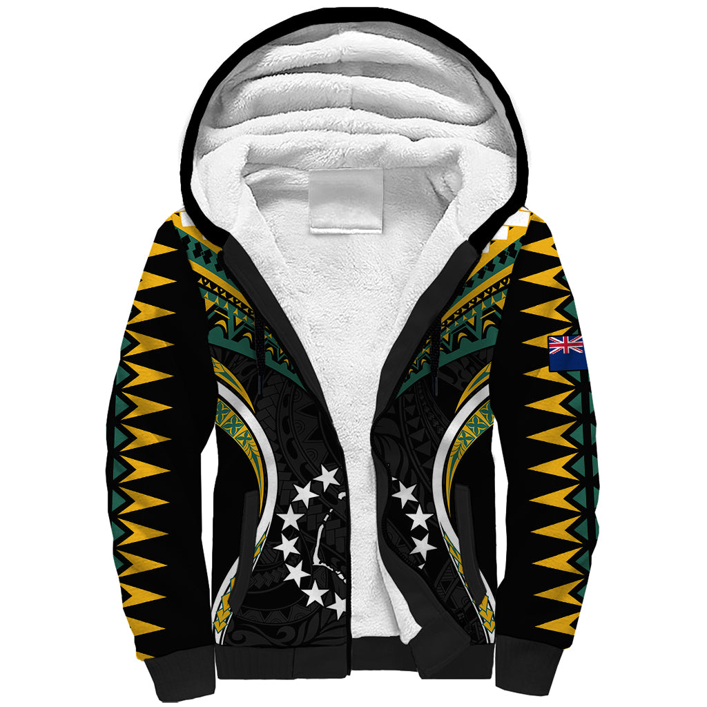 (Personalised) Polynesian Pride Manihiki Island Sherpa Hoodie Cook Islands Tribal Wave Style LT9 Unisex Black - Polynesian Pride