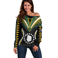 (Personalised) Polynesian Pride Mitiaro Island Off Shoulder Sweater Cook Islands Tribal Wave Style LT9 Women Black - Polynesian Pride