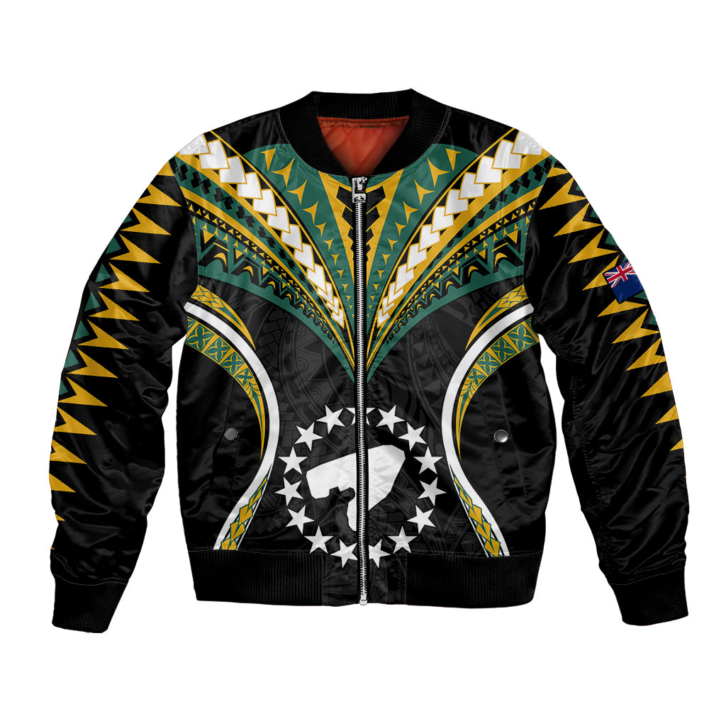 Polynesian Pride Pukapuka Island Bomber Jacket Cook Islands Tribal Wave Style LT9 Unisex Black - Polynesian Pride