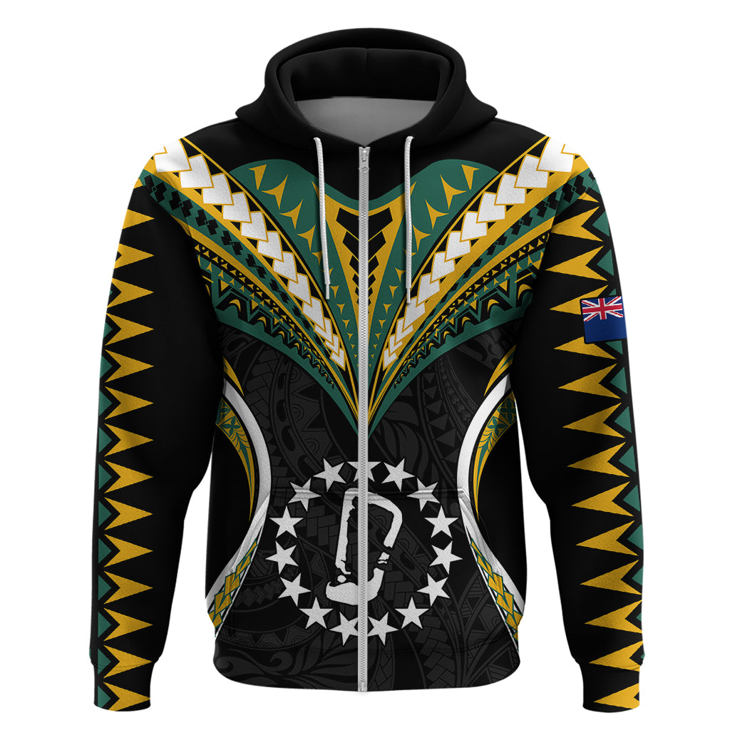 Custom Polynesian Pride Rakahanga Island Hoodie Cook Islands Tribal Wave Style LT9 Zip Hoodie Black - Polynesian Pride