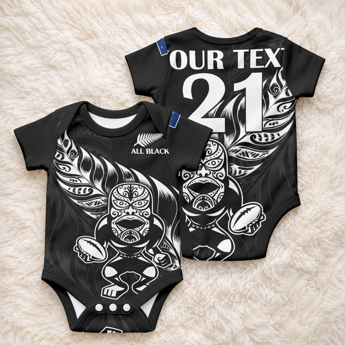 Custom New Zealand Black Fern Rugby Baby Onesie