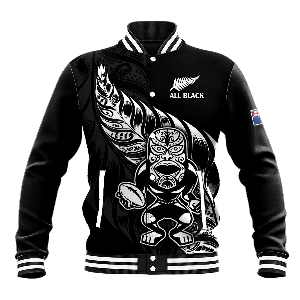 (Custom Text And Number) New Zealand All Black Rugby Baseball Jacket LT9 Unisex Black - Polynesian Pride