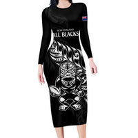 New Zealand Rugby Custom Family Matching Long Sleeve Bodycon Dress and Hawaiian Shirt Opango All Black Fern LT9 Mom's Dress Black - Polynesian Pride