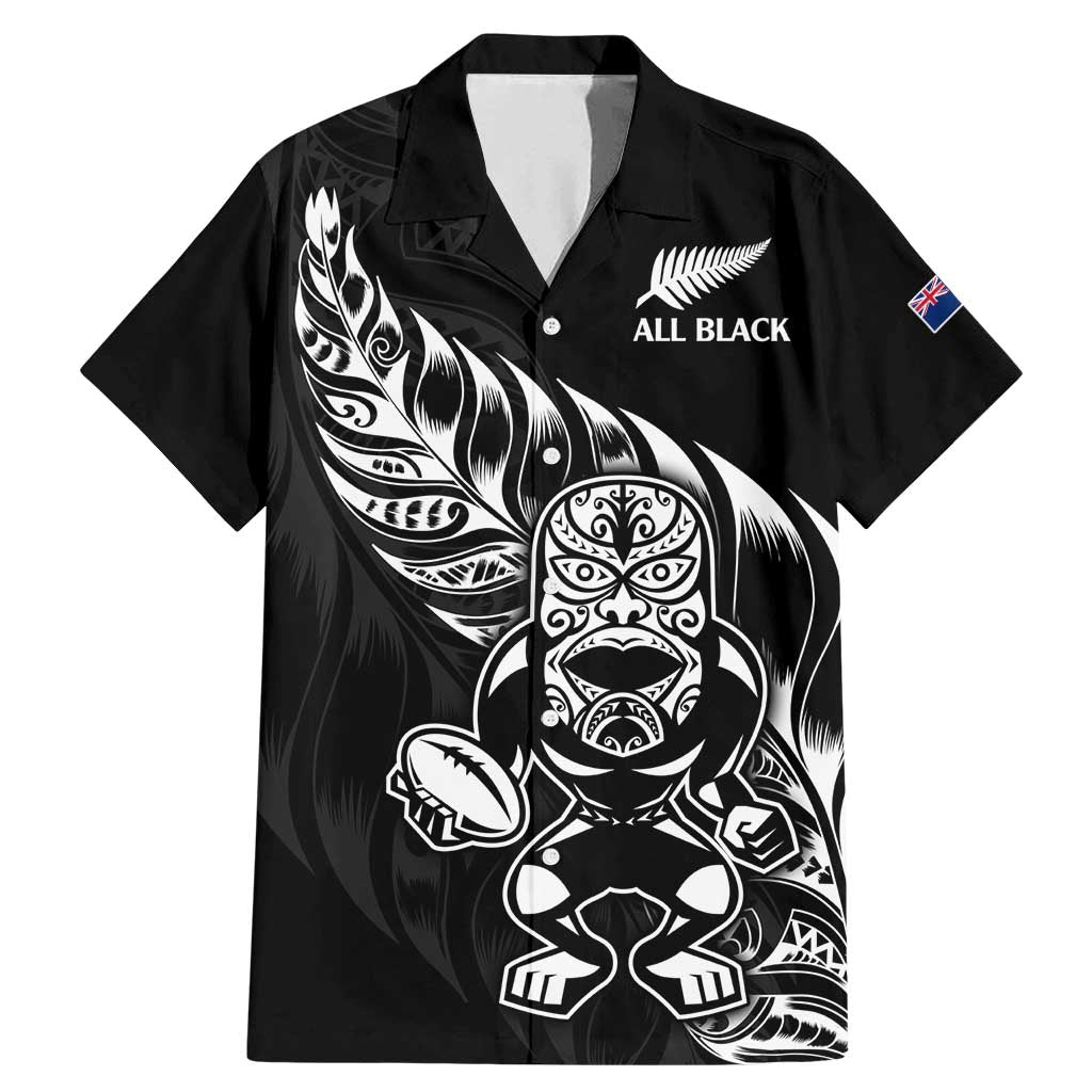 New Zealand Rugby Custom Family Matching Mermaid Dress and Hawaiian Shirt Opango All Black Fern LT9 Dad's Shirt - Short Sleeve Black - Polynesian Pride