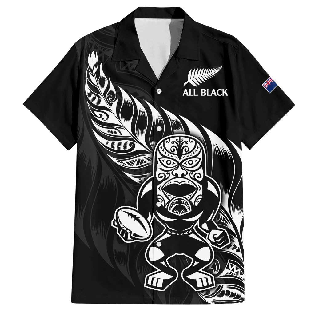 New Zealand Rugby Custom Family Matching Tank Maxi Dress and Hawaiian Shirt Opango All Black Fern LT9 Dad's Shirt - Short Sleeve Black - Polynesian Pride