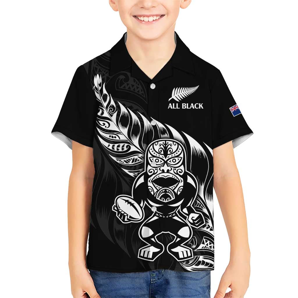 New Zealand Rugby Custom Kid Hawaiian Shirt Opango All Black Fern LT9 Kid Black - Polynesian Pride