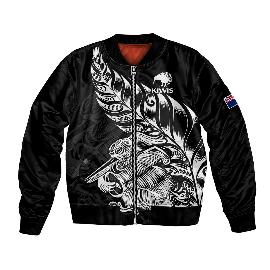 New Zealand Kiwi Rugby Bomber Jacket LT9 Unisex Black - Polynesian Pride
