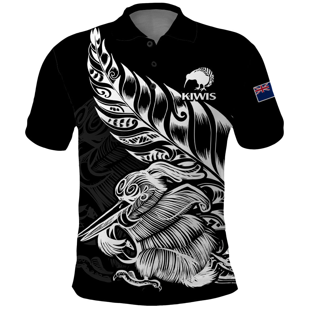 (Custom Text and Number) New Zealand Kiwi Rugby Polo Shirt LT9 Black - Polynesian Pride