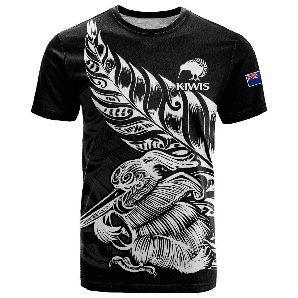 (Custom Text and Number) New Zealand Kiwi Rugby T Shirt LT9 Black - Polynesian Pride