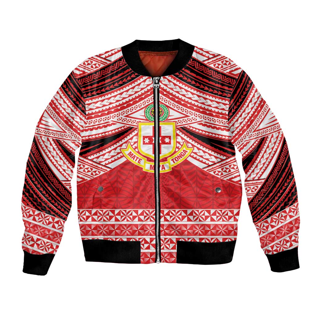 Personalised Kolisi Tonga College Atele Bomber Jacket Polynesian Ngatu Tribal