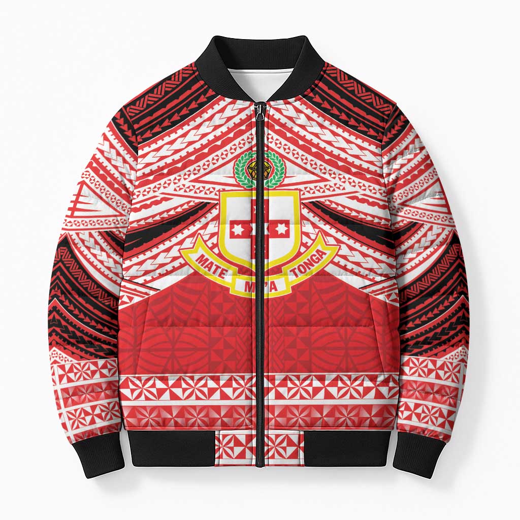 Personalised Kolisi Tonga College Atele Bomber Puffer Jacket Polynesian Ngatu Tribal - Polynesian Pride