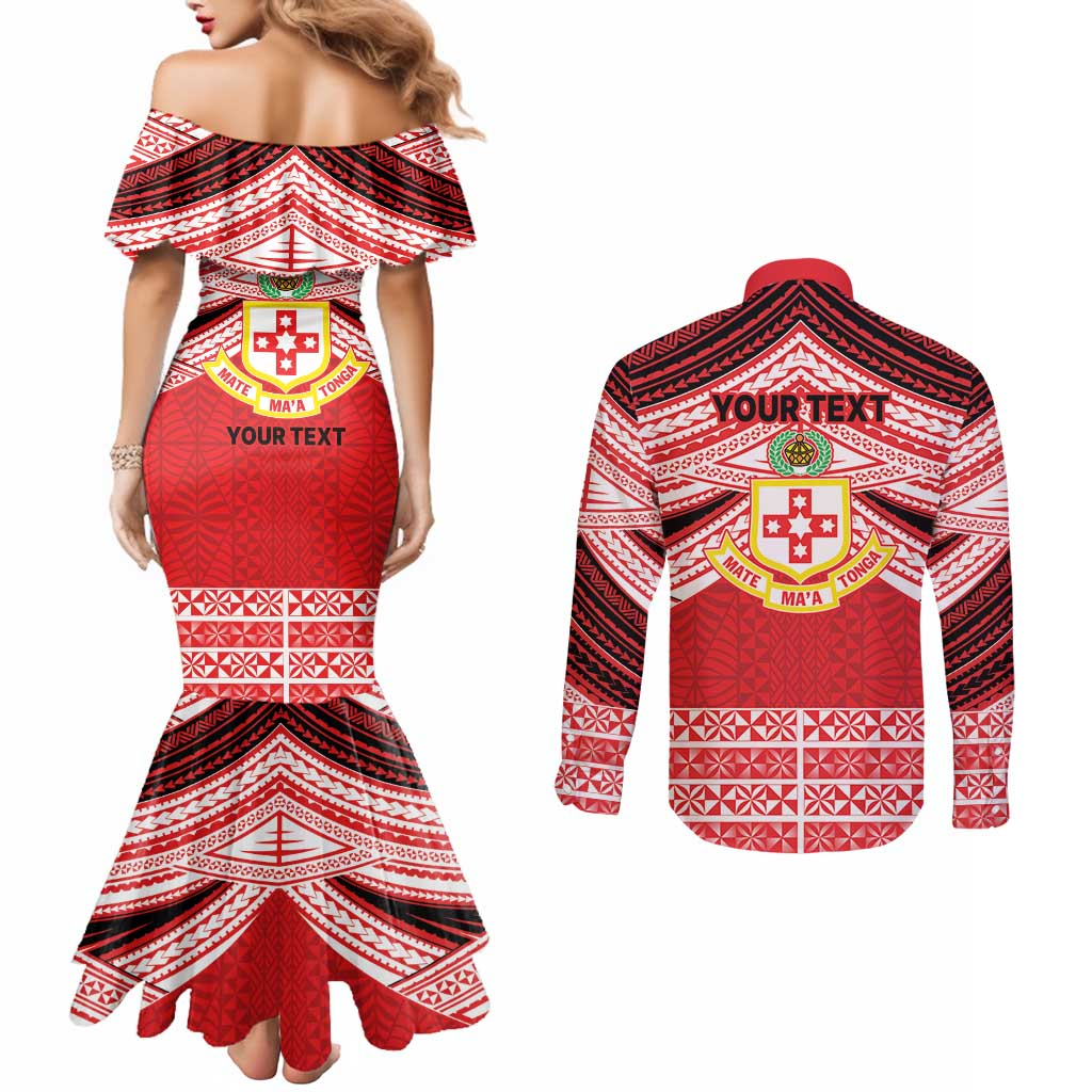 Personalised Kolisi Tonga College Atele Couples Matching Mermaid Dress and Long Sleeve Button Shirt Polynesian Ngatu Tribal
