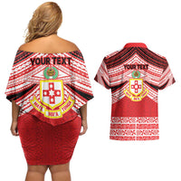 Personalised Kolisi Tonga College Atele Couples Matching Off Shoulder Short Dress and Hawaiian Shirt Polynesian Ngatu Tribal