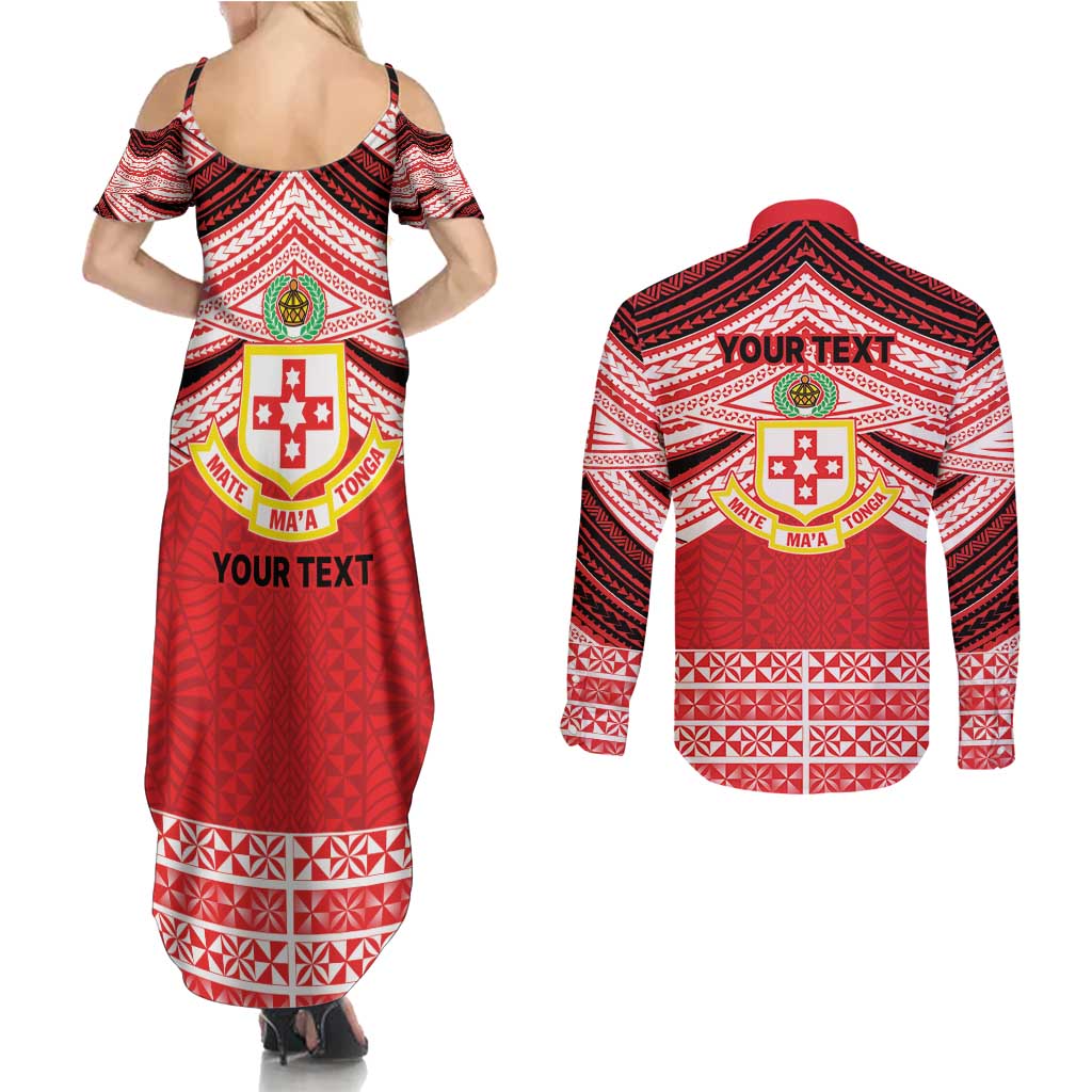 Personalised Kolisi Tonga College Atele Couples Matching Summer Maxi Dress and Long Sleeve Button Shirt Polynesian Ngatu Tribal