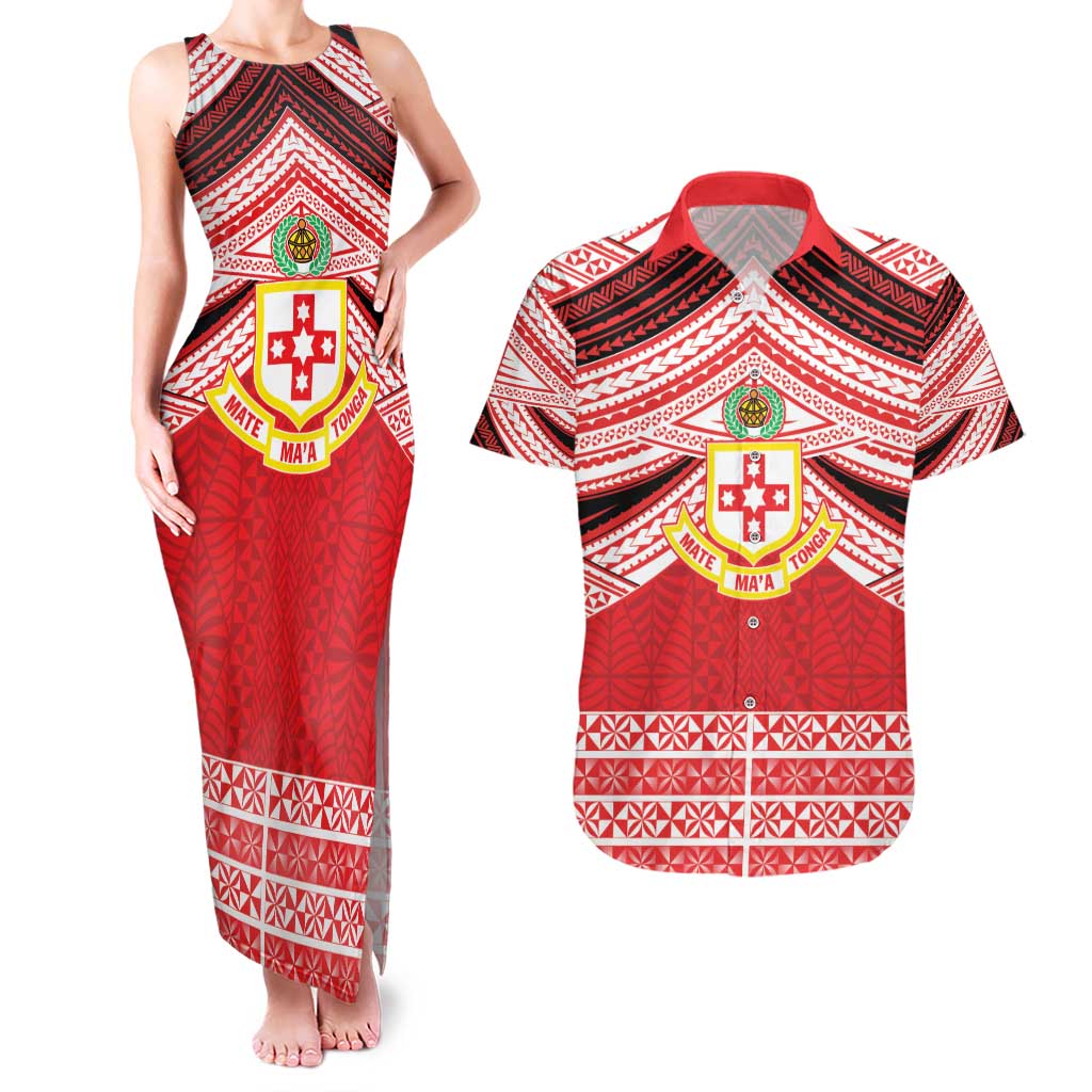 Personalised Kolisi Tonga College Atele Couples Matching Tank Maxi Dress and Hawaiian Shirt Polynesian Ngatu Tribal