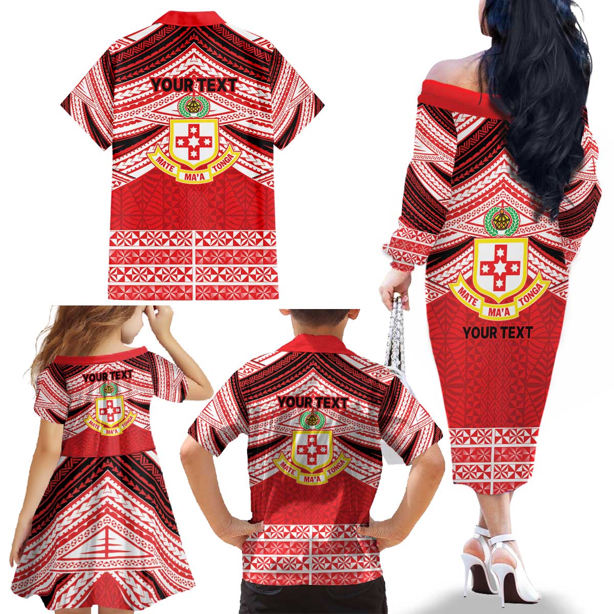 Personalised Kolisi Tonga College Atele Family Matching Off The Shoulder Long Sleeve Dress and Hawaiian Shirt Polynesian Ngatu Tribal
